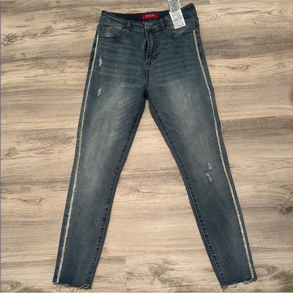 Guess Blue Skinny Jeans with Distressed Details